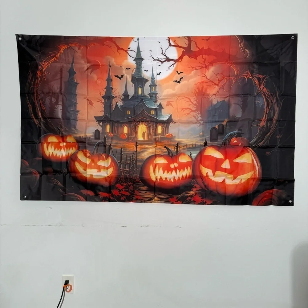 Spooky Halloween Castle Wall Art with Pumpkins
